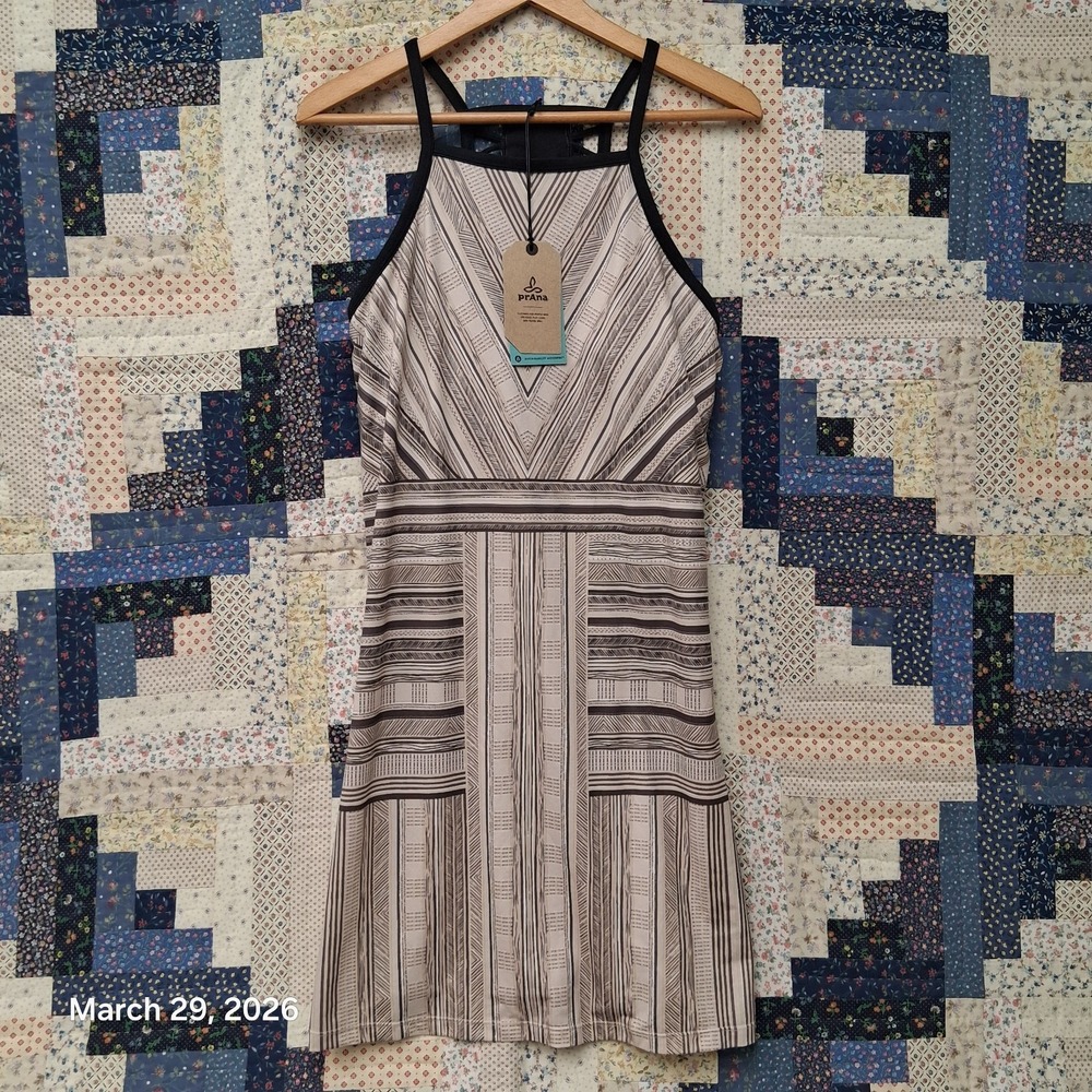 NWT prAna Ardor Dress Size Large Pebble Samba Internal Shelf Bra Chevron Striped